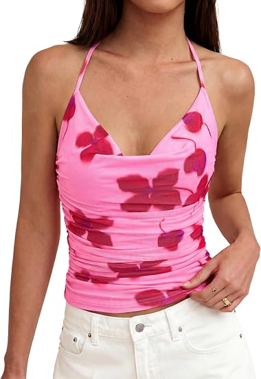 Floral Cowl Neck Halter Top