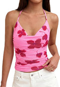 Floral Cowl Neck Halter Top